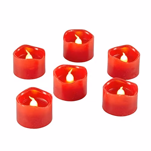 Lights4fun Set of 6 Red Real Wax Votive LED Tea Light Candles with Flicker Effect, Battery Operated – 2