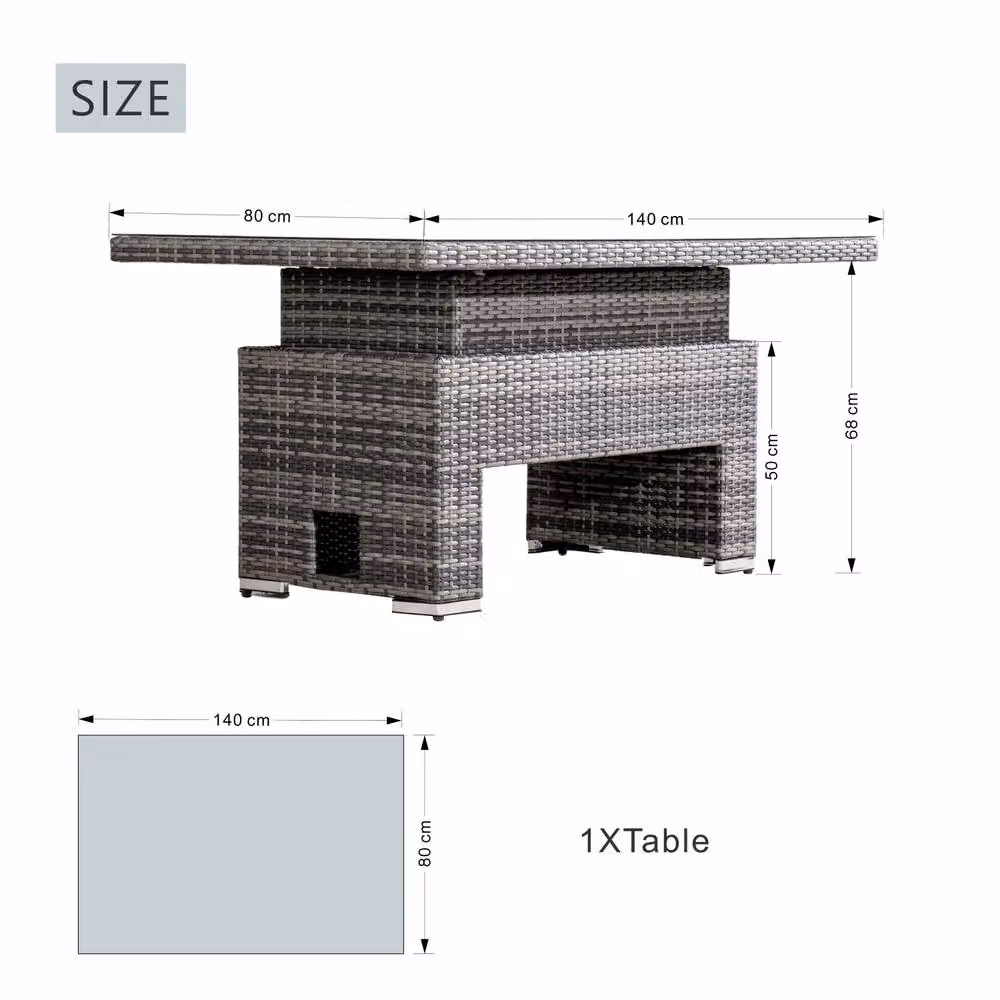 Direct Wicker Set of 2 Height Adjustable Grey Rattan Outdoor Garden Tables with Transparent Glass Tops – 4