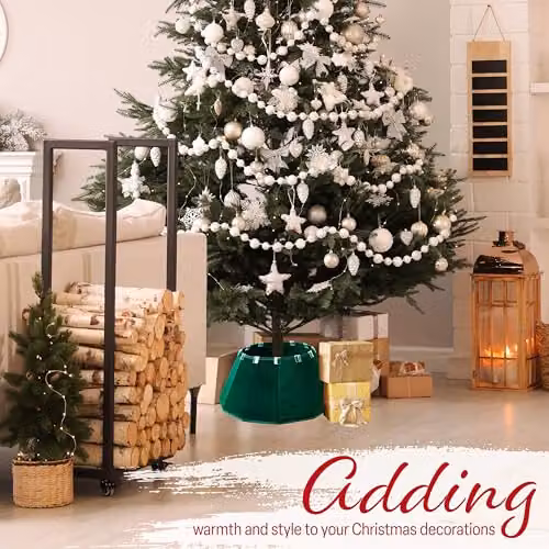 Deco Express Green Velvet Christmas Tree Skirt, Round Textile Base Cover, Top Diameter: 38 cm, Base Diameter: 65 cm – 6