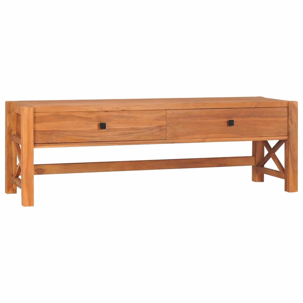 Berkfield Home Teak Wood TV Cabinet in Brown, W/D/H: 140 x 40 x 45 cm – 2