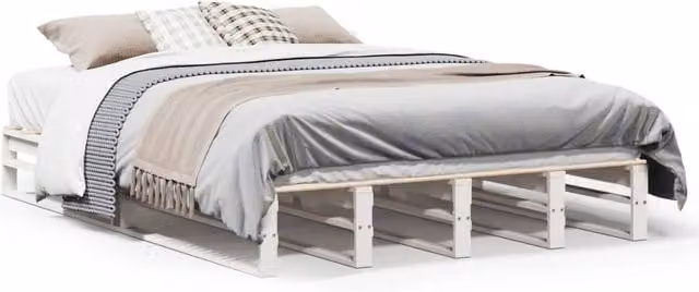 Berkfield Home White Solid Wood Pine Bed Frame W/D/H: 135 x 190 cm