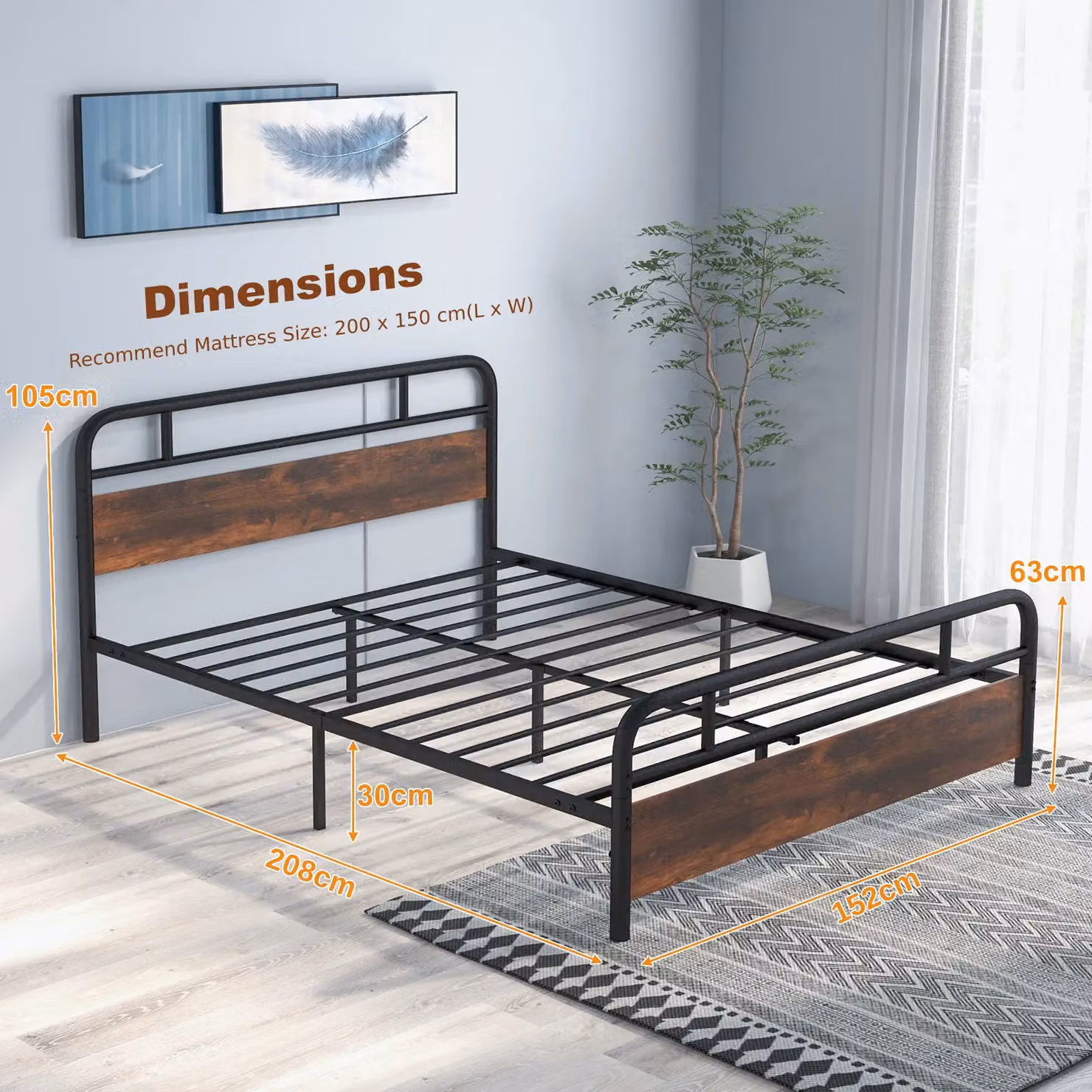 Costway Industrial King Size Heavy-duty Platform Bed Frame in Brown – 2