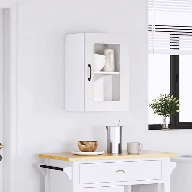 Berkfield Home Kalmar White Wall Mounted Kitchen Cabinet with Glass Doors, W/D/H: 60 x 31 x 40 cm