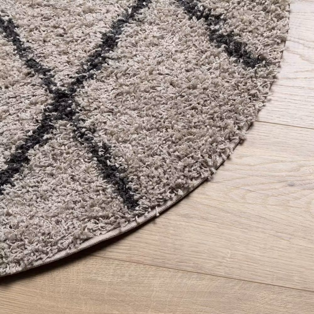 Berkfield Home PAMPLONA Round Shaggy Rug, High Pile Modern Design in Beige and Anthracite, Diameter: 100 cm – 3