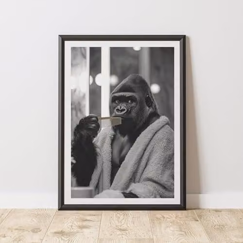 60 Second Makeover Gorilla Comb Animal Print Paper Poster, Black White and Grey, A4