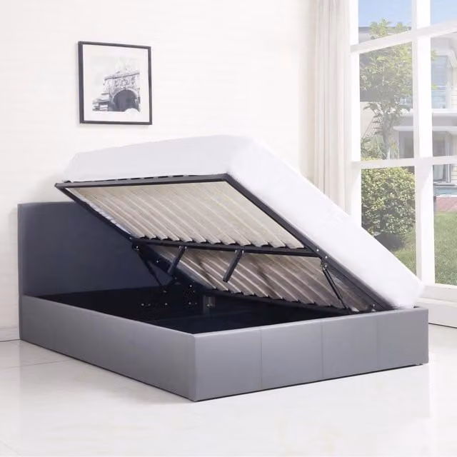 Kosy Koala Grey Synthetic Leather Ottoman Storage Bed with Mattress, W/D/H: 90 x 190 cm