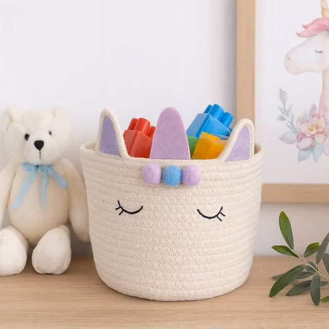 Voltico Kids Cotton Toy and Snack Storage Basket in White, W/D/H: 25 x 25 x 25 cm