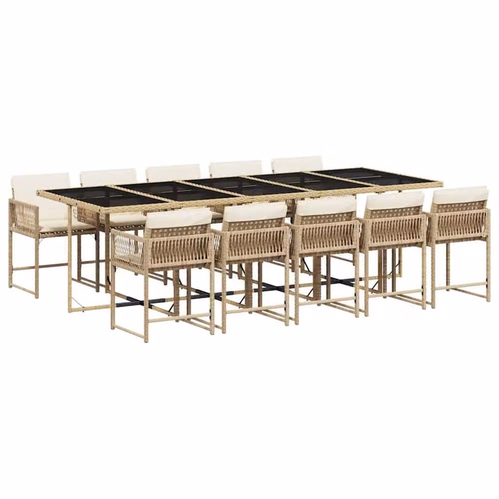 Berkfield Home Garden Dining Set in Beige, White and Black Polyrattan with Glass Top – 2