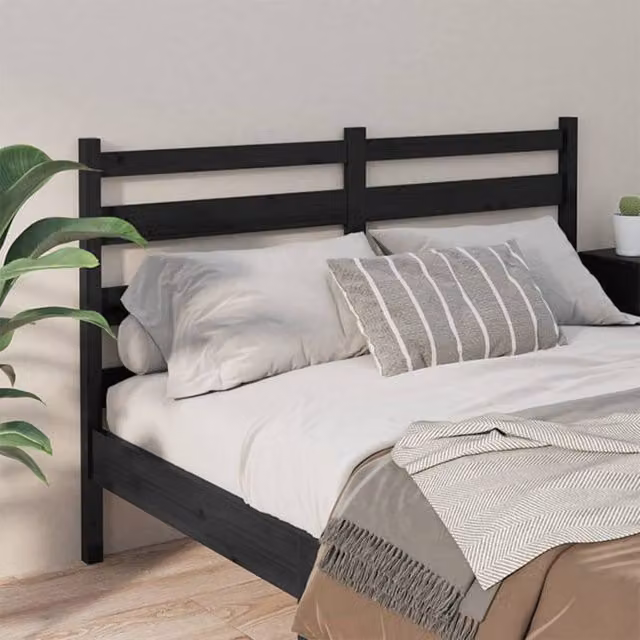 Berkfield Home Beautiful Solid Pine Wood Bed Headboard in Black, W/D/H: 146 x 4 x 100 cm – 1