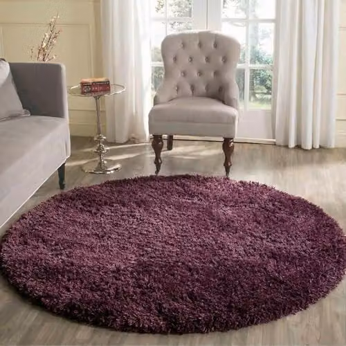 Serdim Rugs Round Plain Shaggy Living Room Rug, Purple, Diameter: 120 cm – 1