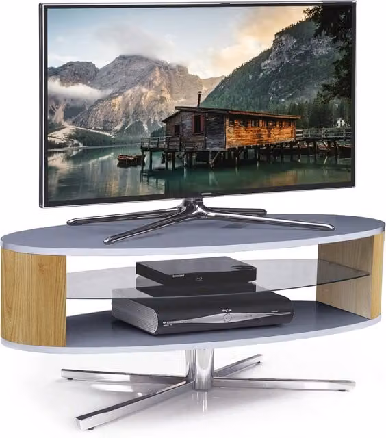 MDA Designs Orbit TV Cabinet with Elliptic Sides in Grey Oak, W/D/H: 110 x 38 x 41 cm