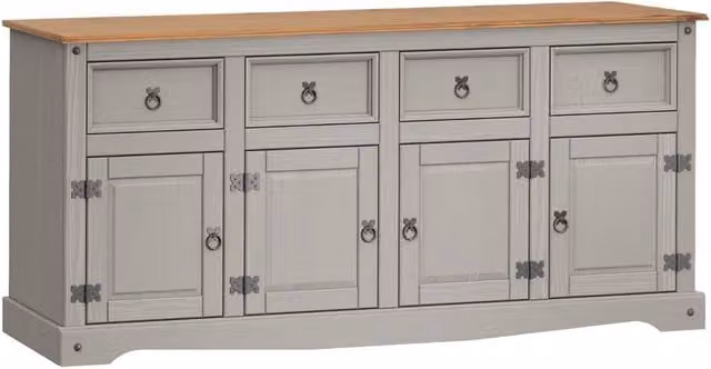 FORGEVIO Grey Rustic Solid Wood Sideboard with 4 Doors and 4 Drawers – 1