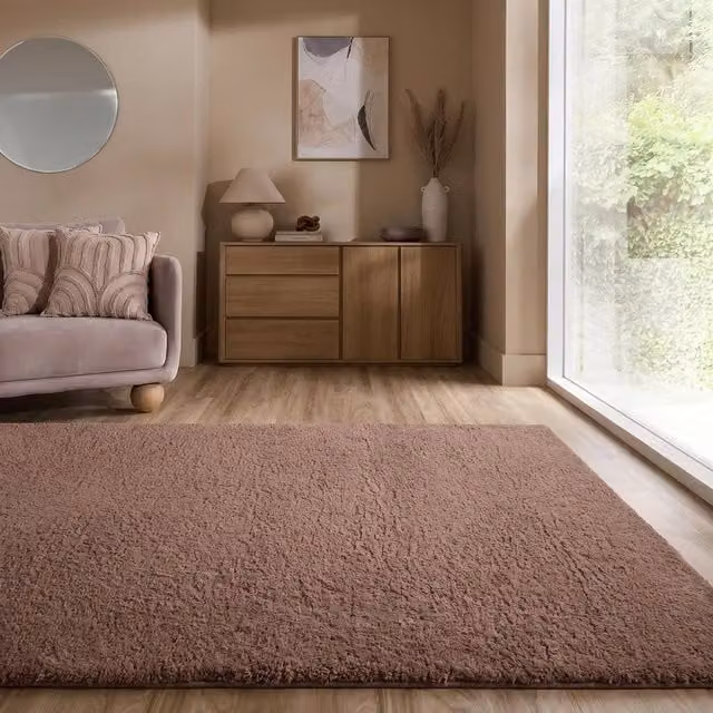 OHS Fluffy Teddy Rug Soft Non-Slip Area Mat in Light Brown, W: 120 cm x L: 170 cm – 1