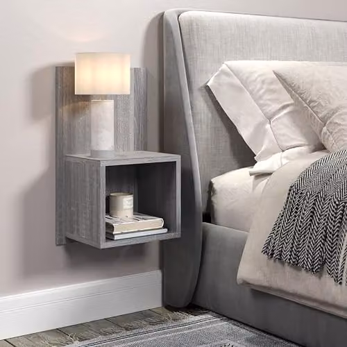 Core Products Kelly Pair of Wall-Mounted Compact Bedside Tables in Grey Oak – 2