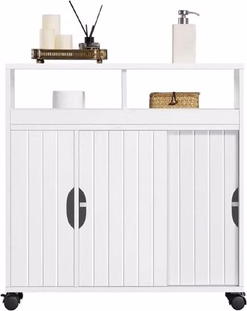 EONLION White Modern Storage Cabinet with Sliding Doors and Internal Shelves, W/D/H: 71.5 x 20 x 20 cm