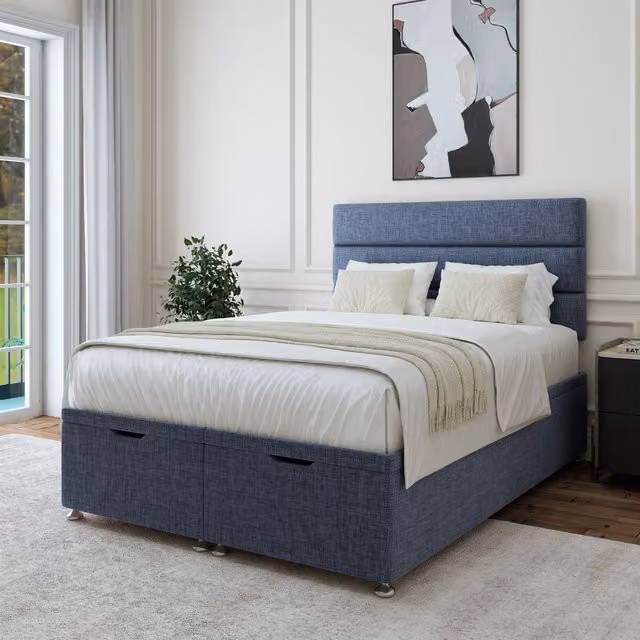 Bedmaster Single Linen Ottoman Divan Base in Blue