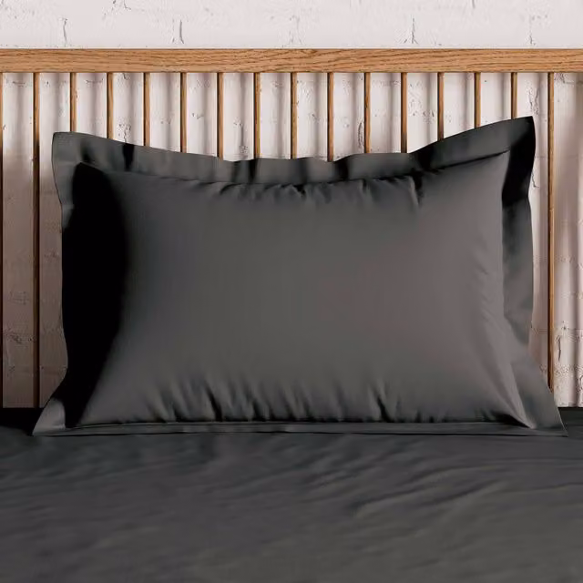 Bedeck Pair of Grey 500 Thread Count Plain Dye Mako Satin Cotton Oxford Pillowcases
