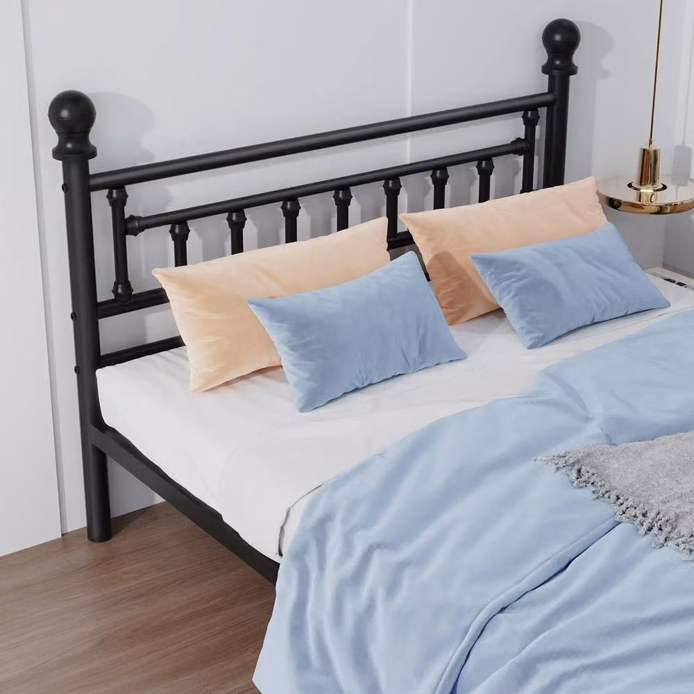 FLAVORA Heavy Duty Metal King Size Bed Frame with Headboard and Footboard in Black – 2