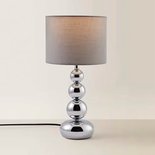 MiniSun Modern Polished Chrome Stacked Ball Table Lamp with Grey Fabric Shade