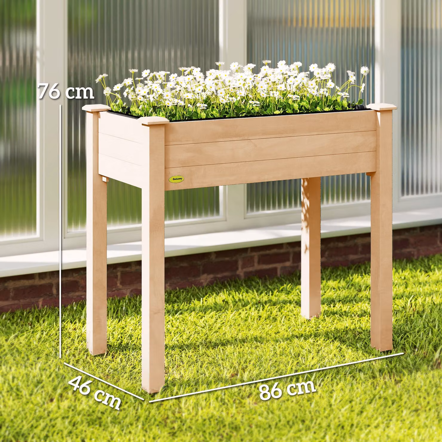 Outsunny Wooden Rectangular Raised Bed Planter in Brown for Vegetables and Herbs, W: 46 cm, D: 86 cm, H: 76 cm – 2
