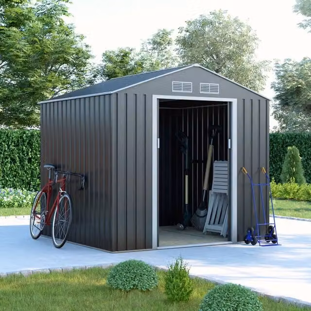 BillyOh Portland Apex Metal Shed with Foundation Kit in Grey, W: 121 cm, H: 190 cm