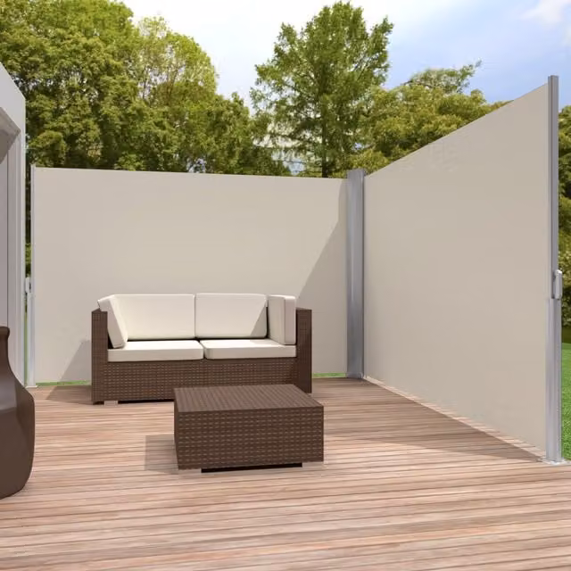 tectake Double-Sided Retractable Roller Garden Privacy Screen in Beige and Yellow Polyester with Aluminium Frame