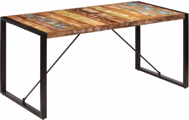 Berkfield Home Rectangular Dining Table in Brown Solid Reclaimed Wood, W/D/H: 160 x 80 x 75 cm