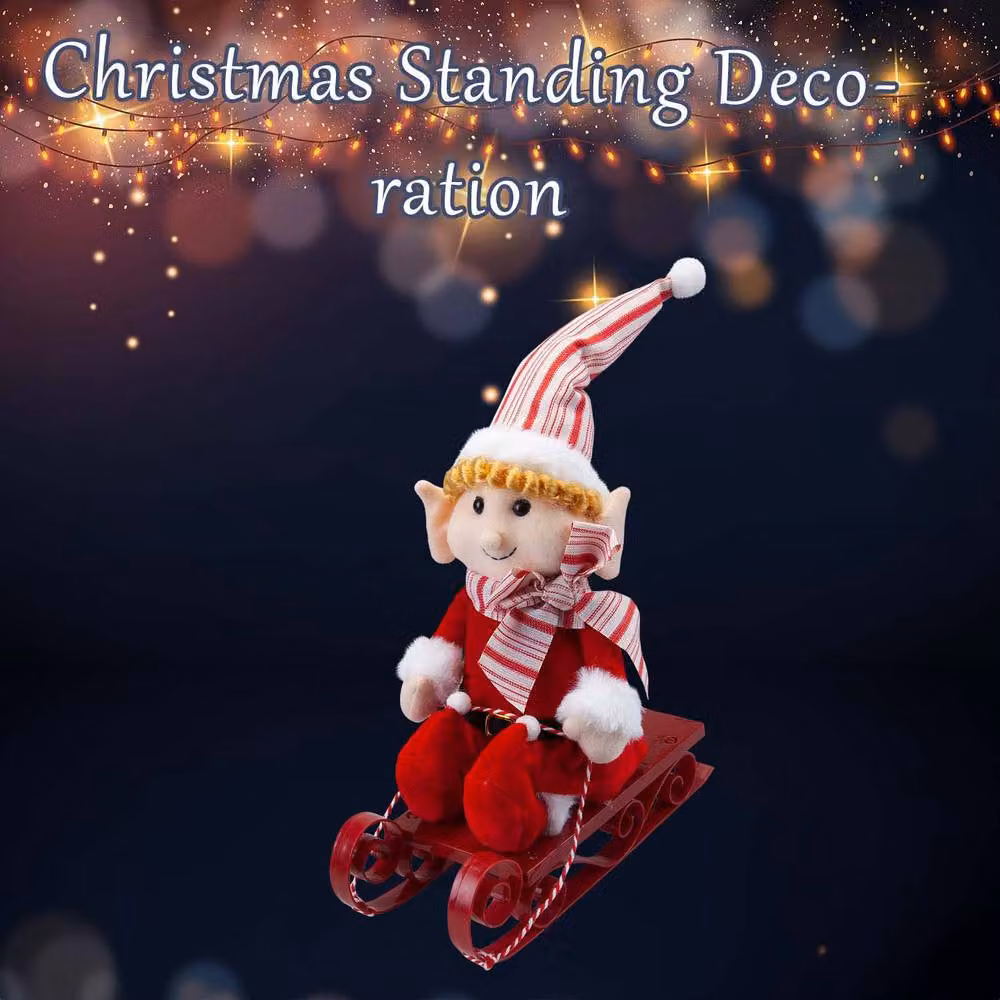 VFM e-Store Christmas Elf on Sledge Tabletop Decoration in Red and White, H 31 cm x W 16 cm – 3