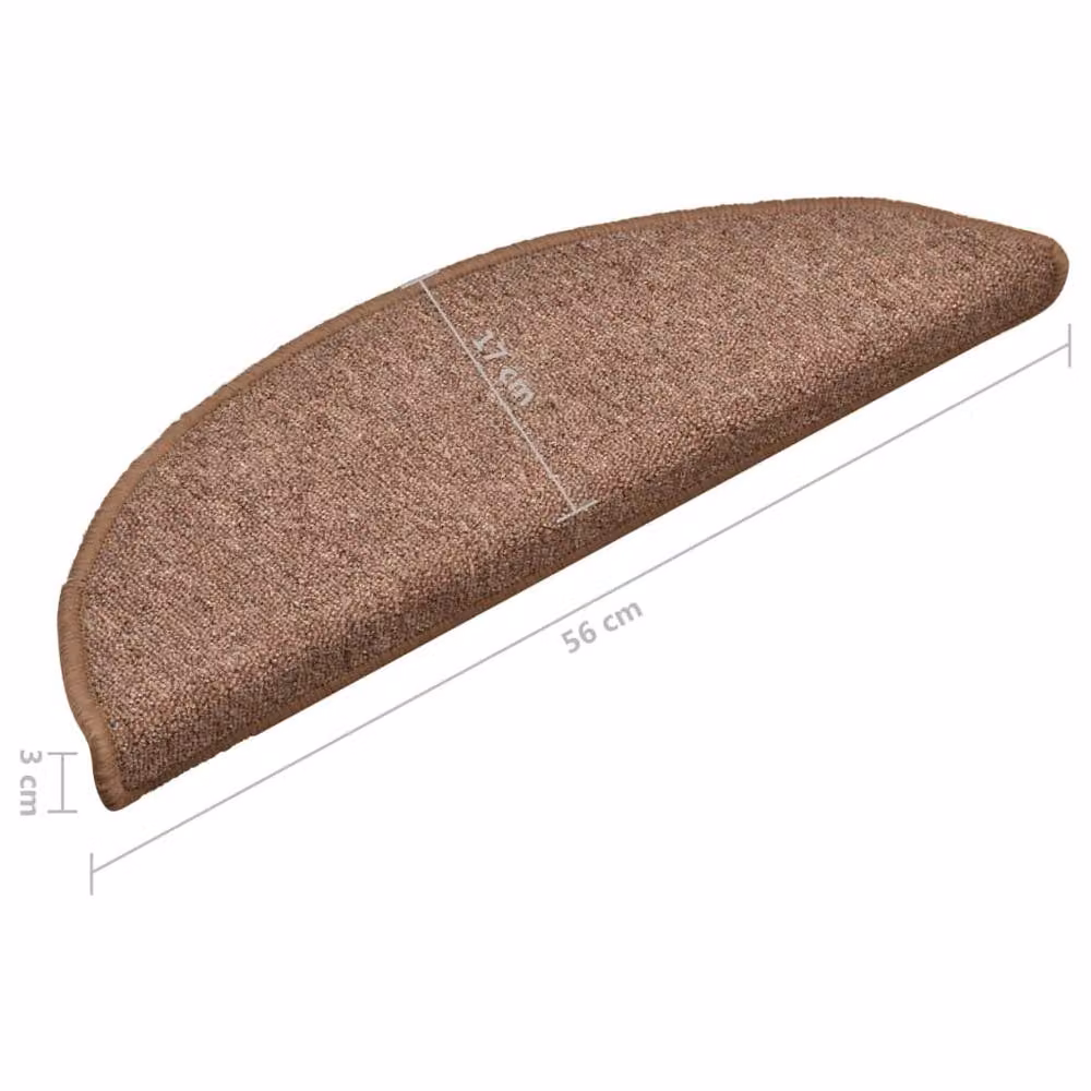 Berkfield Home Non-Slip Self-Adhesive Carpet Stair Treads, 15 Pieces, Brown, W: 56 cm, D: 17 cm, H: 3 cm – 4