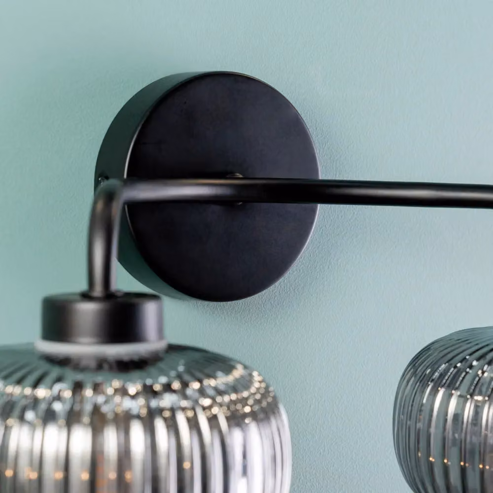 ValueLights Pair of Matte Black 2 Way Up and Down Wall Lights with Smoked Glass Shades and LED Bulbs, IP44 Rated – 5