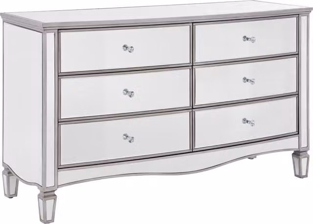 Birlea Elysee 6 Drawer Wide Chest in Silver and White with Mirrored Top
