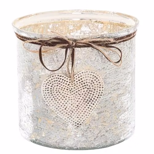 Hill Interiors Hammered Heart Charm Candle Holder in Silver and Grey, W/D/H: 16 x 16 x 15 cm