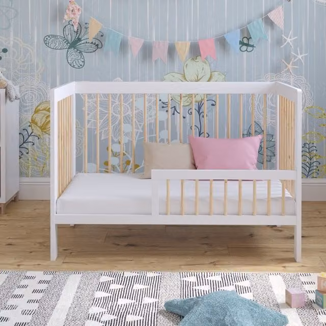 Love For Sleep Luca Cot Bed with Mattress, White and Pine, W/D/H: 120 x 60 x 60 cm