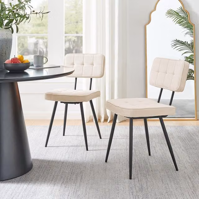 FurnitureboxUK Braxton Set of 2 Cream Boucle Fabric Dining Chairs with Black Metal Cantilever Legs
