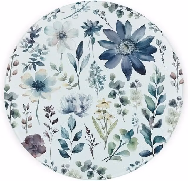 Purely Home Blue Pastel Flowers Round Textured Glass Worktop Protector and Chopping Board