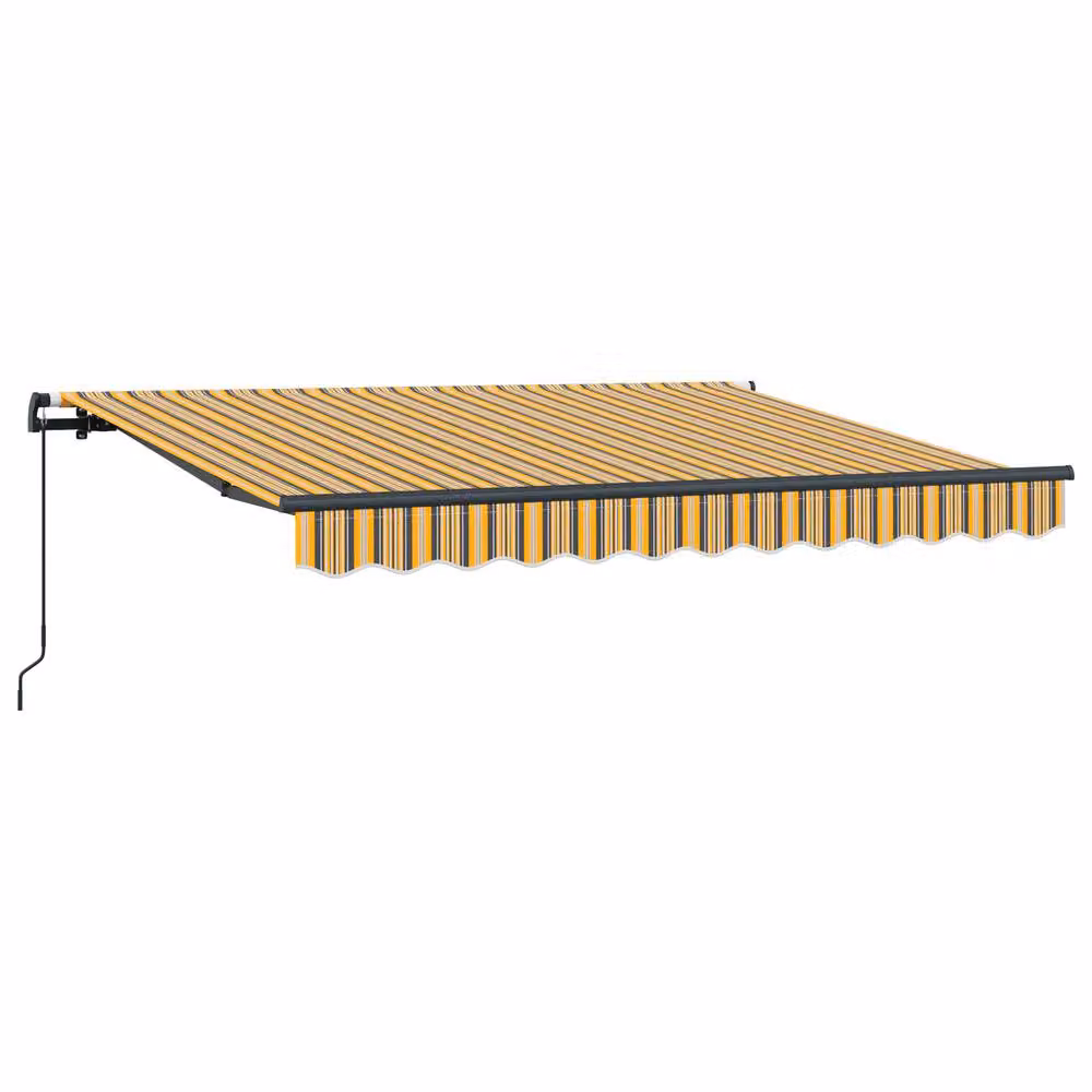Berkfield Home Retractable Wall-Mounted Folding Arm Awning in Yellow and Grey Striped Polyester and Metal, W: 300 cm, D: 200 cm – 2