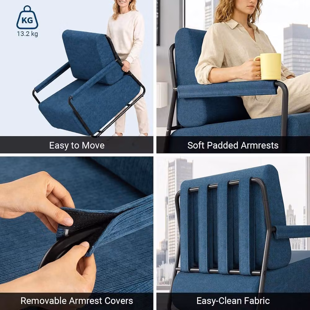 SoBuy Modern Convertible Armchair with Ottoman in Dark Blue Ribbed Fabric – 6