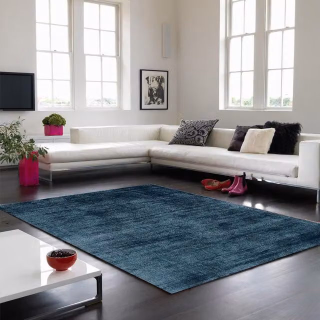 The Rug Shop UK Handmade Modern Plain Easy To Clean Viscose Area Rug in Petrol Blue, W: 200 cm, L: 290 cm – 1