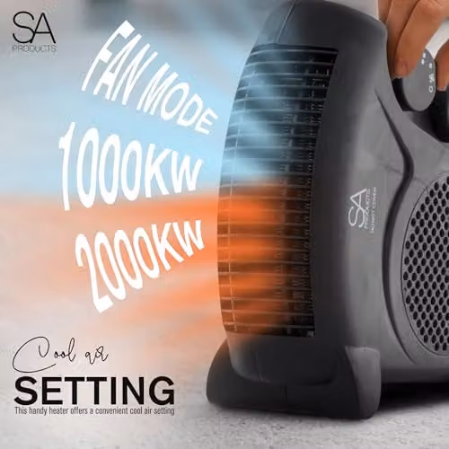 Tanness Black Fan Heater with 2 Heat Settings, Cool Mode and Thermostat – 3