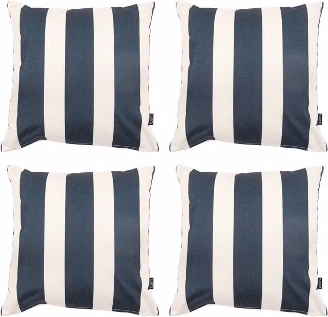 ICON Set of 4 Black and Blue Striped Square Outdoor Deck Cushions with Stain Repellent Fabric
