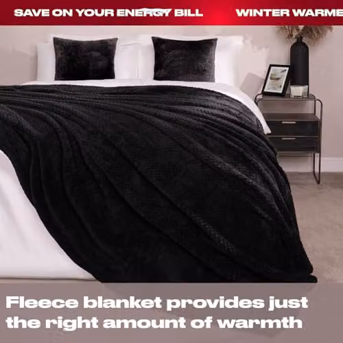 OHS Black Fleece Faux Fur Throw Blanket, W/D/H: 200 x 240 cm – 2