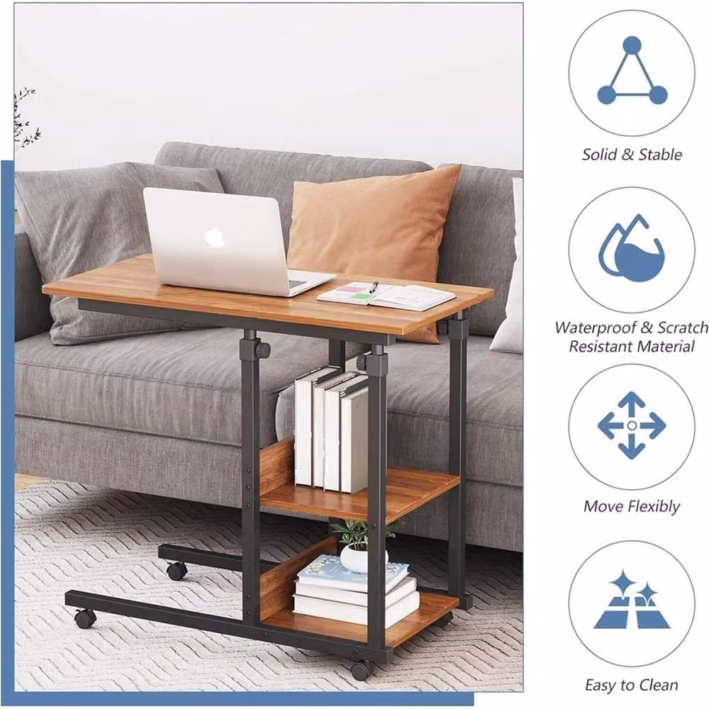 FORGEVIO Walnut Adjustable Mobile Rolling Laptop Stand in Brown – 3