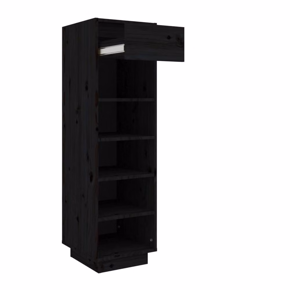 Berkfield Home Black Solid Wood Pine Shoe Cabinet W/D/H: 34 x 30 x 105 cm – 4