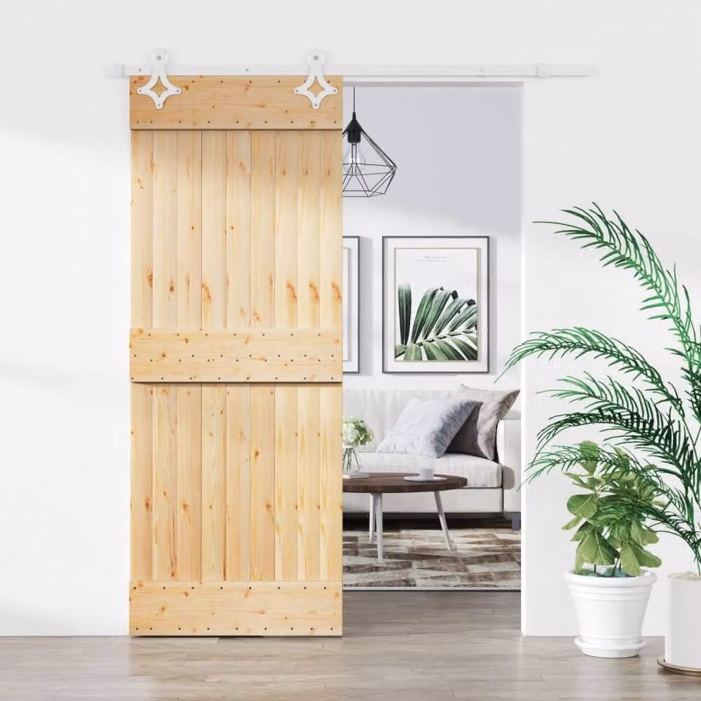 Berkfield Home Modern Sliding Door with Hardware Set in Brown Solid Wood, W: 85 cm, H: 210 cm