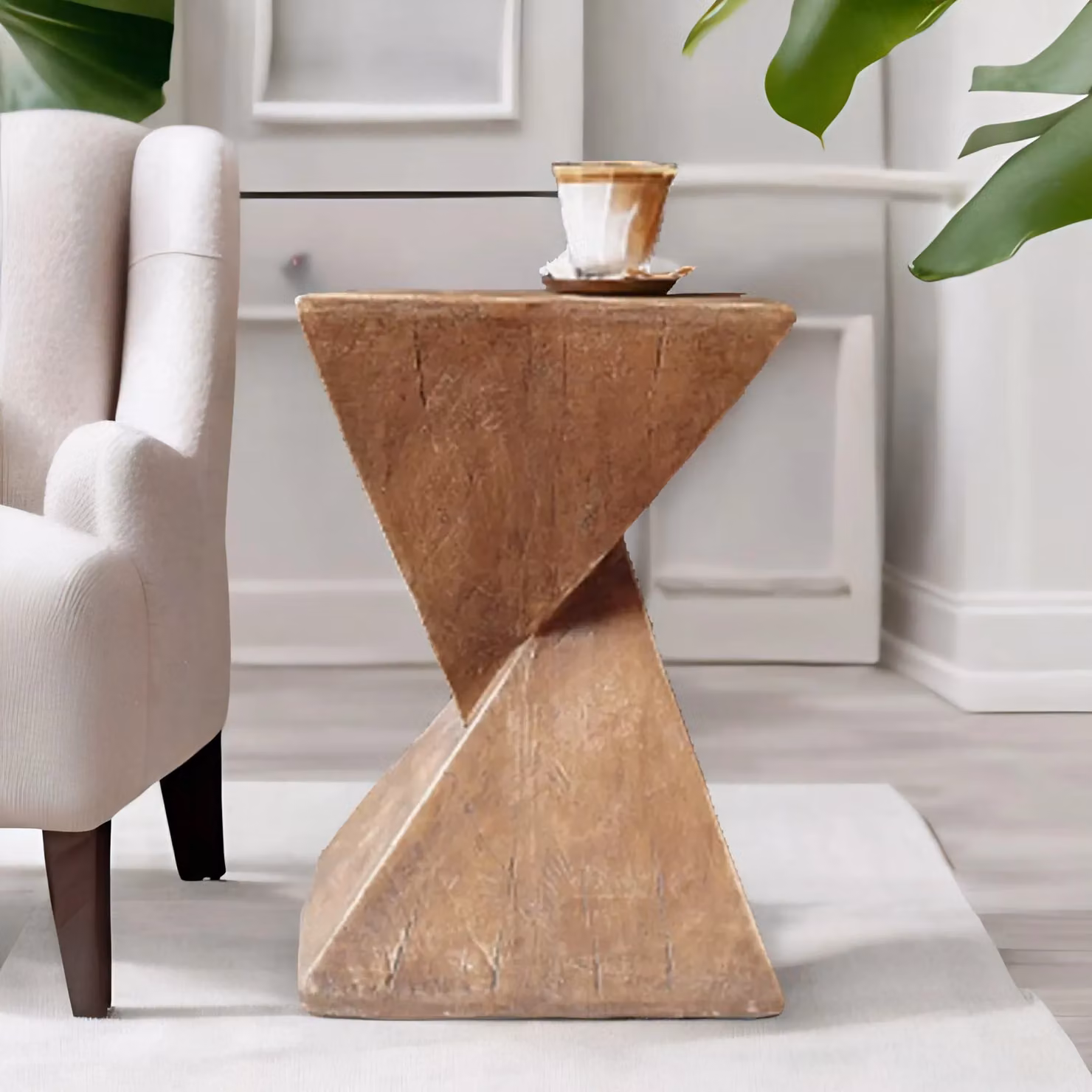 Pirlo Plush Industrial Concrete Side Table in Brown, W/D/H: 30.5 x 30.5 x 46 cm – 2