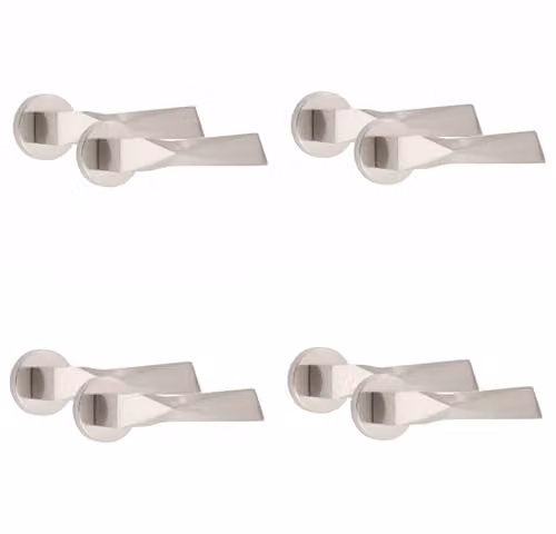 Golden Grace Modern Aura Door Handles on Round Rose in Satin Nickel, 4 Pairs – 1