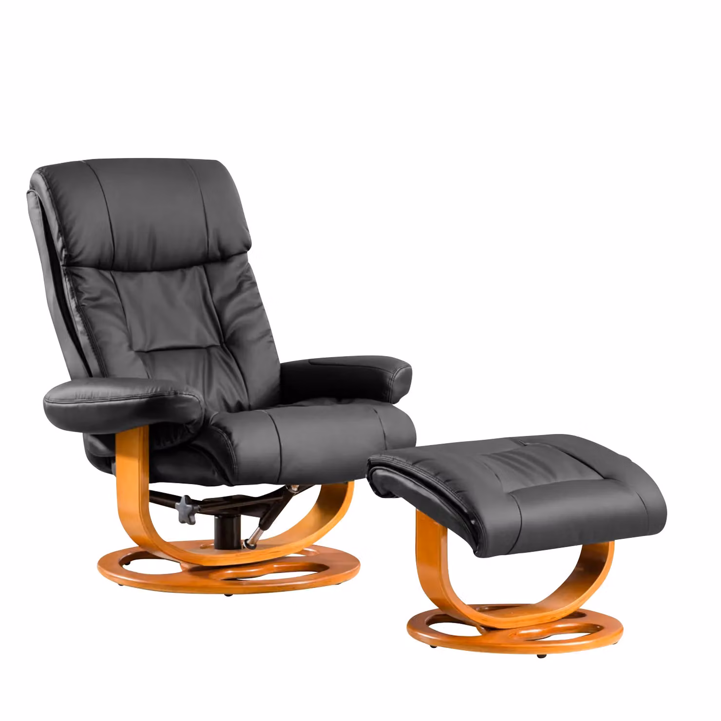 Artemis Home Barriston Swivel Recliner and Footstool in Black Synthetic Leather with Solid Wood Frame – 2