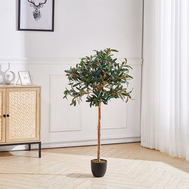 Livingandhome Green Artificial Mediterranean Tabletop Olive Tree in Plastic Pot