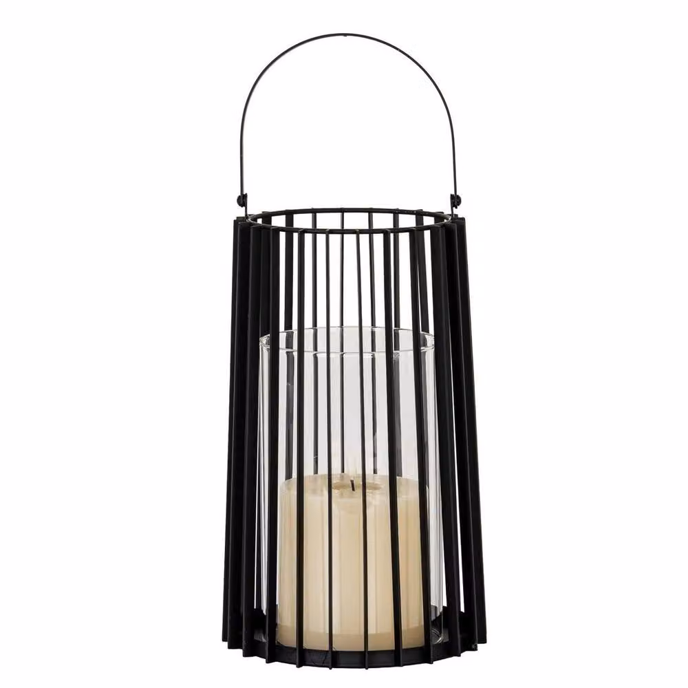 Lemon Pavilion Lynk Large Lantern with Handle and Candle Holder, Black, W/D/H: 22 x 22 x 50 cm – 2