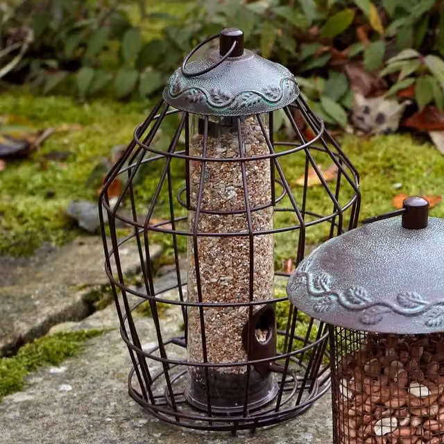 Peckish Secret Garden Squirrel-Proof Seed Feeder in Brown Steel with Antique Finish